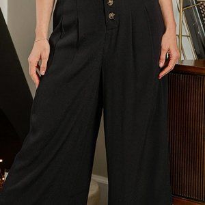 Stroll on Over Black Button-Front Wide Leg Pants Lulus